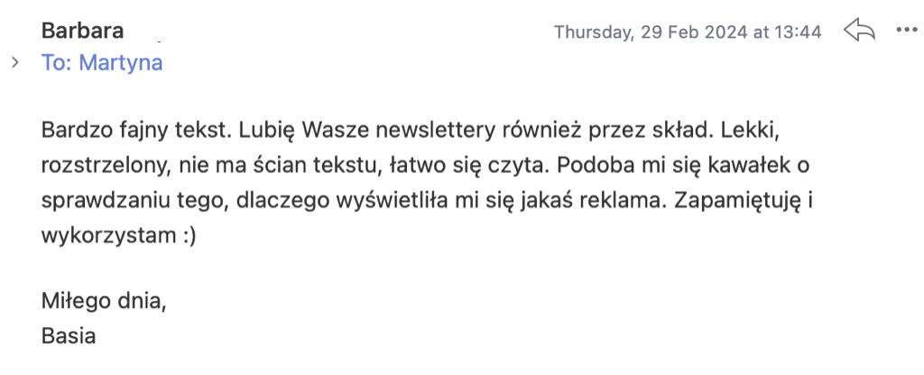 Wiadomość od czytelnika
